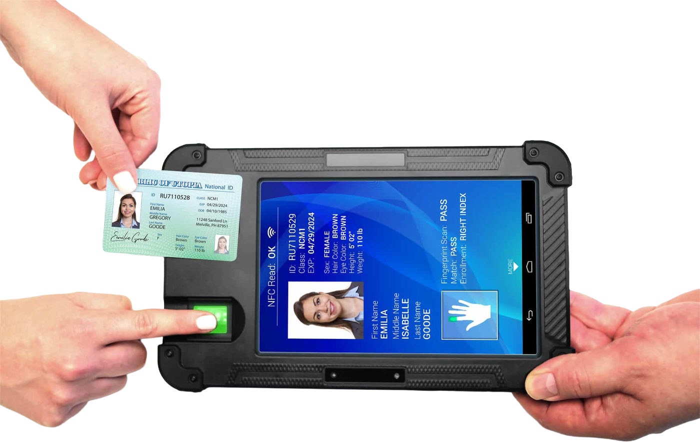 BIOSID biometric tablet verifying an ID card and fingerprint